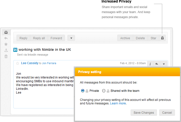 Message Privacy in Nimble Social CRM