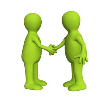 Shake hand  of two 3d stylized people of green color