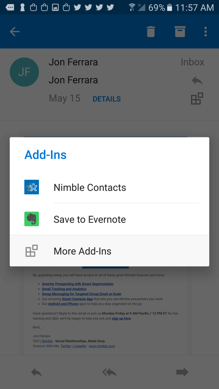 Nimble Launches New Add-In for Microsoft Outlook on Android Delivering Social Relationship Business Insights